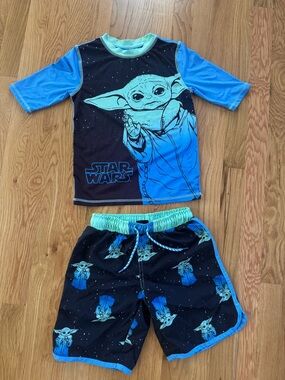 Star Wars Baby Yoda Blue Two Piece Swim Set - Boys Size 6/7